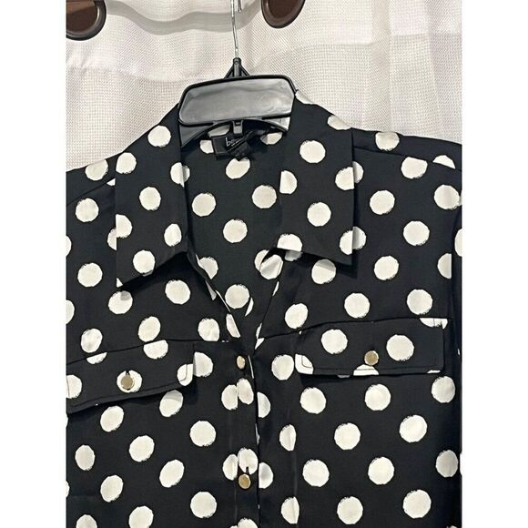 Belldini Los Angeles Women’s Button Down Printed Satin Shirt, Black/White, 1X - Picture 13 of 16